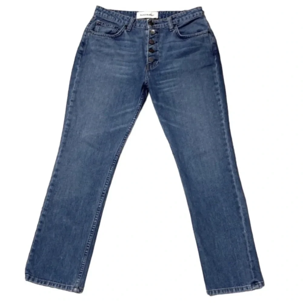 Reformation Petite Button Fly Slim Straight Ankle Baltic Wash Jeans Size 28